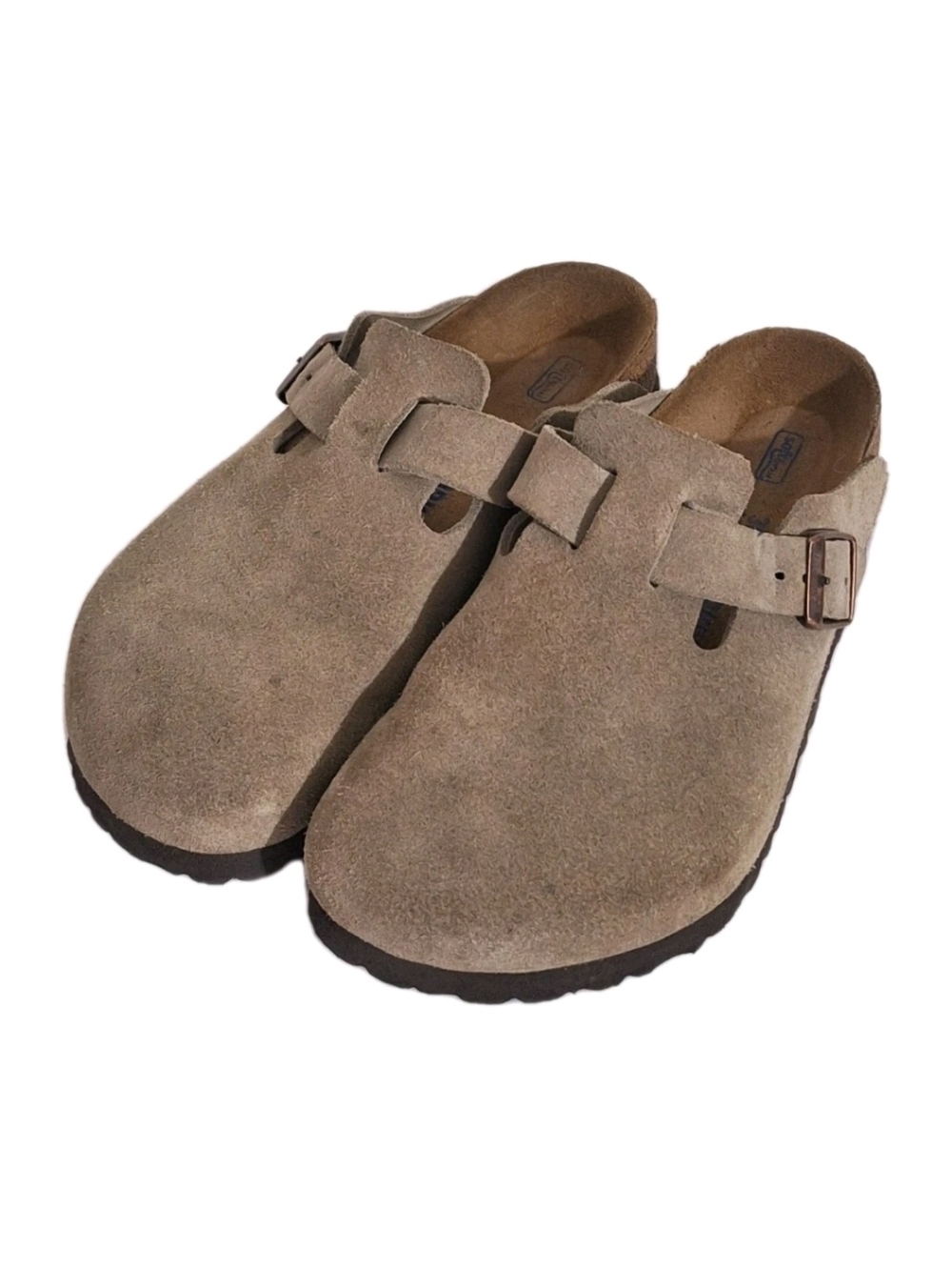 Birkenstock Boston Soft Footbed Taupe Suede Leather W 7 M 5 Excellent Condition